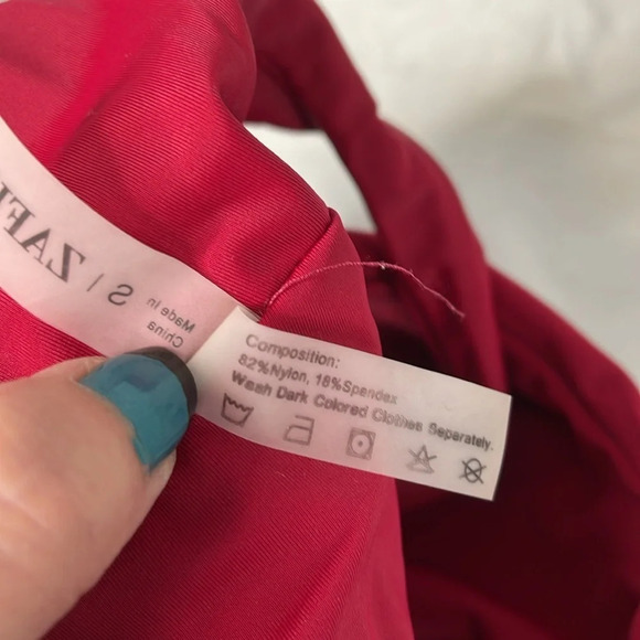 ZAFUL Berry Red One Shoulder Bikini Top Tied Peephole Padded Lined 4 - Picture 6 of 7